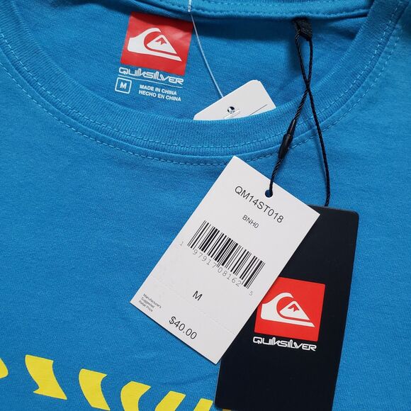 NWT Quicksilver Spellout Classic Wave Logo Size Medium Mens Blue T-Shirt - Picture 3 of 5